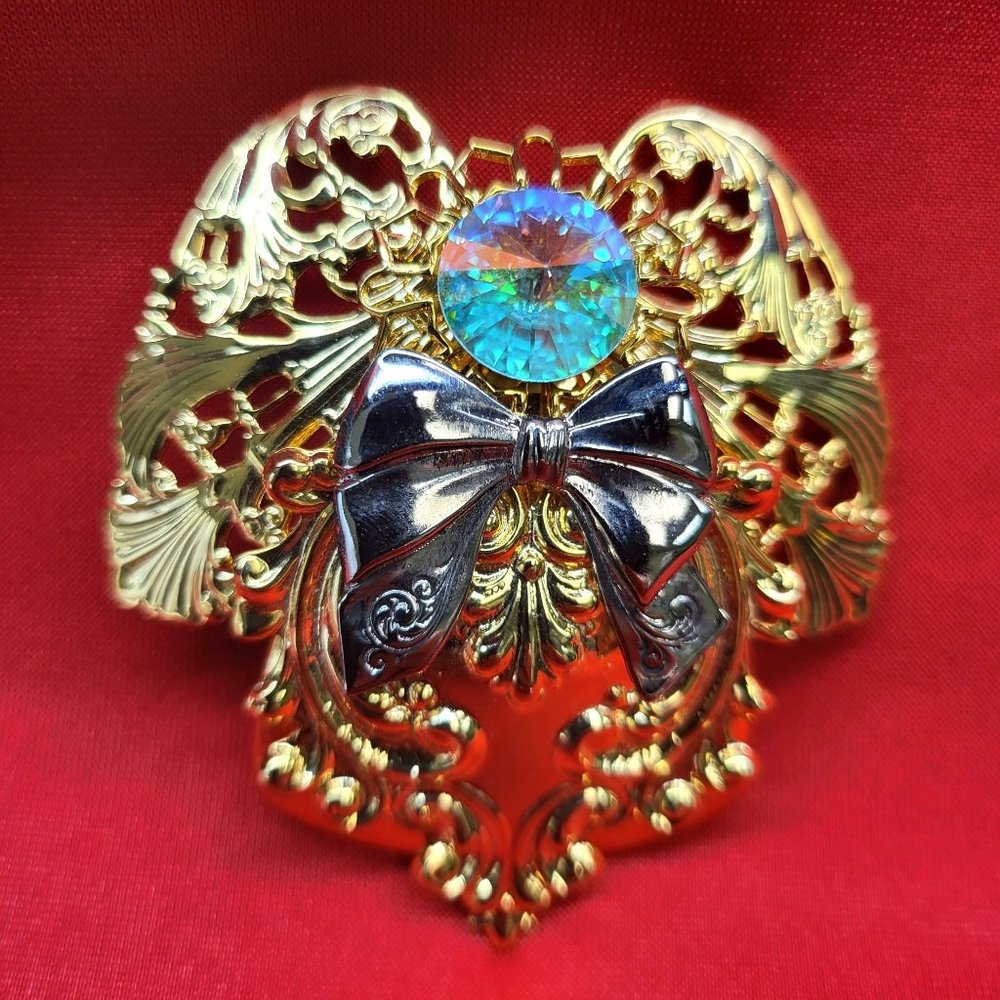 Jane Metal Gold Tone Angel Colored Stone Pin Brooch Signed